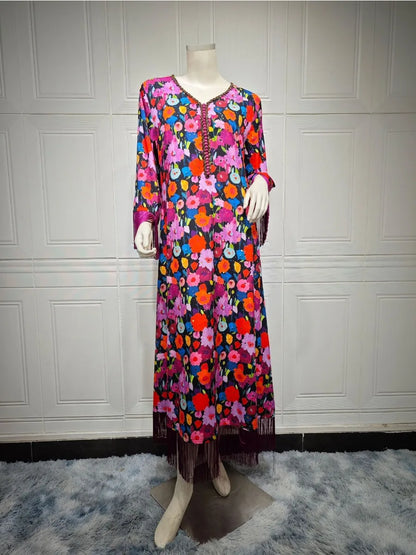 Women’s Floral Abaya Kaftan Dress – Eid Ramadan Party Gown