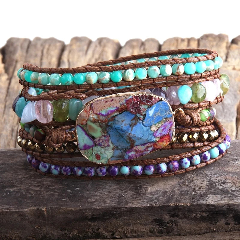 Women’s 5-Strand Wrap Bracelet – Handmade Natural Stone