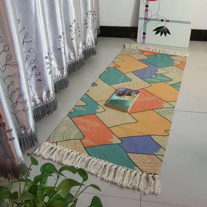 Bohemian Cotton-Linen Rug – Mandala Print, Fade-Resistant Versatile