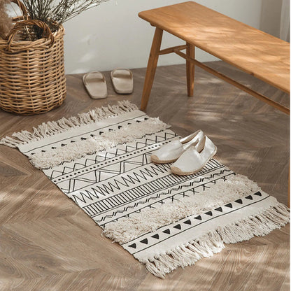Pure Hand-Woven Tufted Cotton-Linen Floor Mat – Elegant Plaid Design