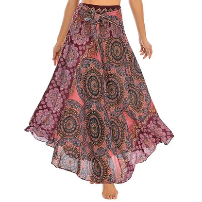 Women’s Boho Floral Long Skirt – Elastic Waist Casual Faldas
