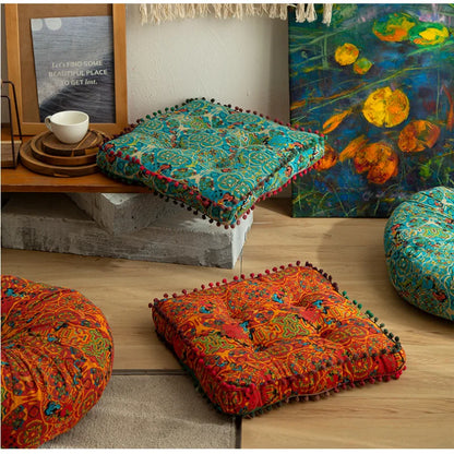 Cotton Linen Floor Pouf Ottoman