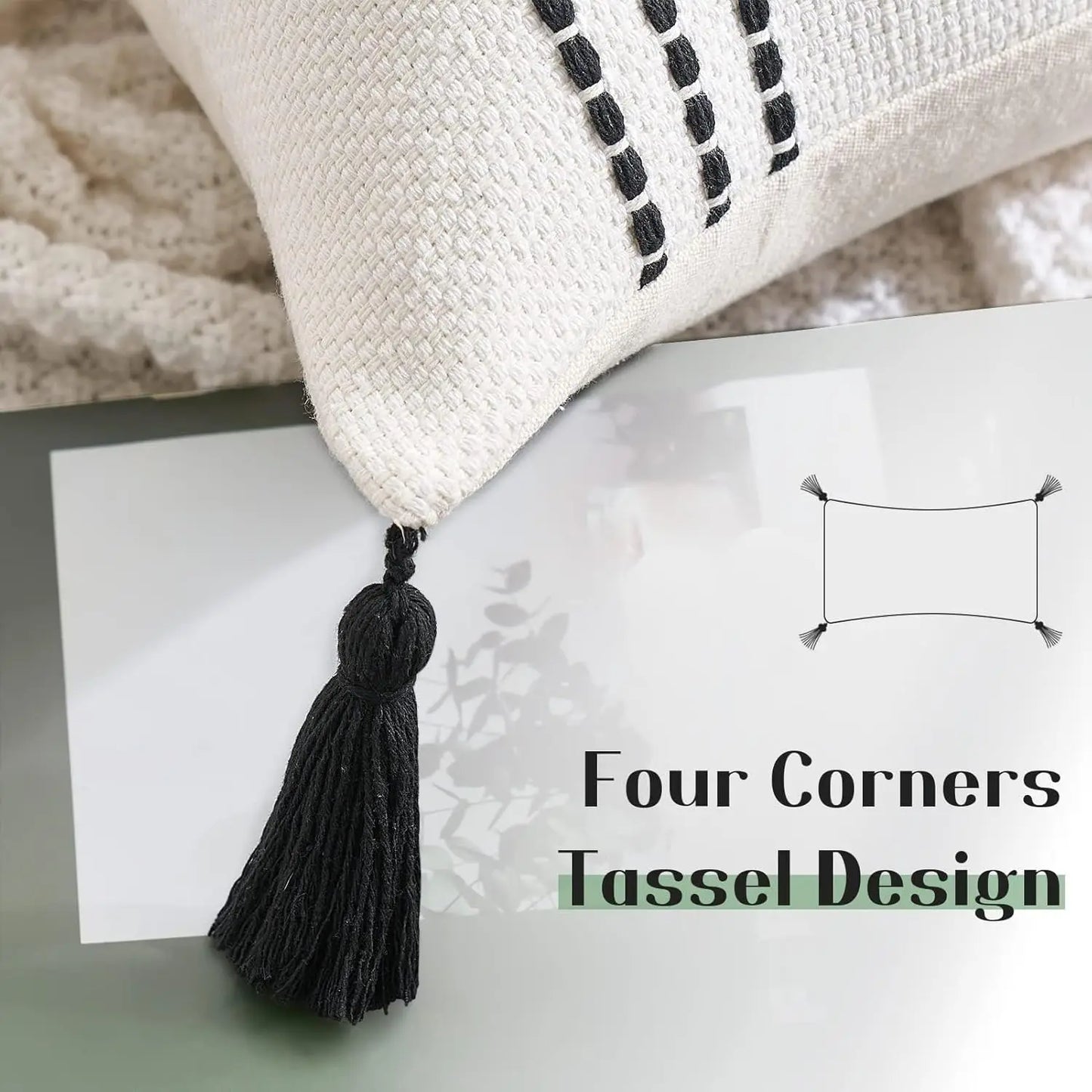 Striped Pillow Cover with Tassels  Woven Lumbar