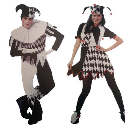 Halloween Costumes Funny Fun Cosplay Clown Costume & Hat for Adults Man Women Innovative Set Carnival Dress Up Party