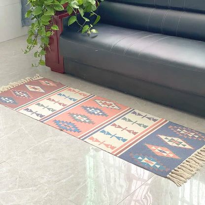 Geometric Woven Cotton Rug – Anti-Slip Hand Washable