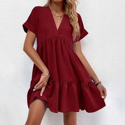 Women’s V-Neck Ruffle Chiffon Swing Dress