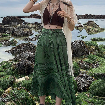 Women’s Ruched Bow Knot Pleated Maxi Skirt – Casual Swing Style