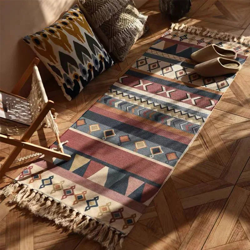 Bohemian Plaid Woven Rug – Anti-Slip Hand Washable