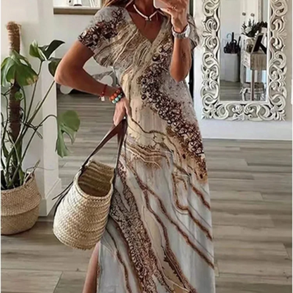 Women’s V-Neck Maxi Dress – Casual Solid Color with Pockets