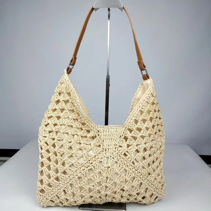 Women’s Summer Straw Crochet Shoulder Bag – Casual Beach Travel Handbag