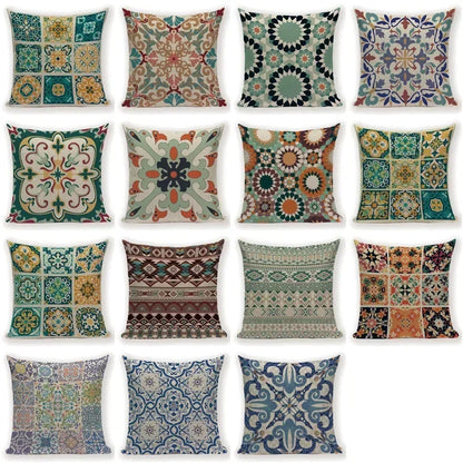 Retro Geometric Pillow Cover – Square Cushion Case for Sofa & Bed