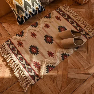 Persian Style Striped Linen Door Mat Washable