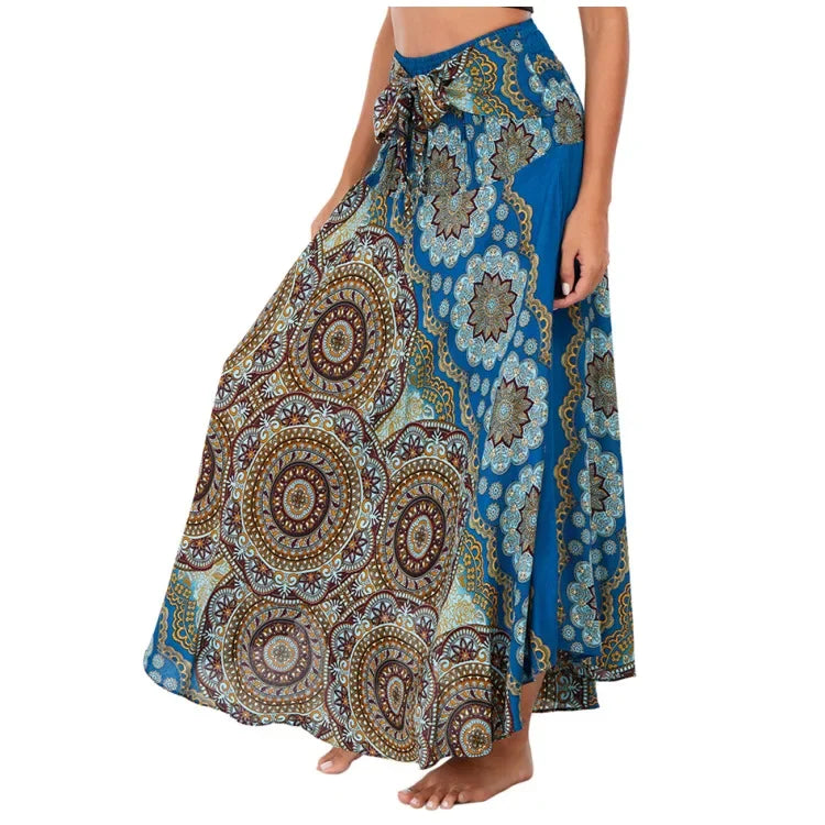 Women’s Boho Floral Long Skirt – Elastic Waist Casual Faldas
