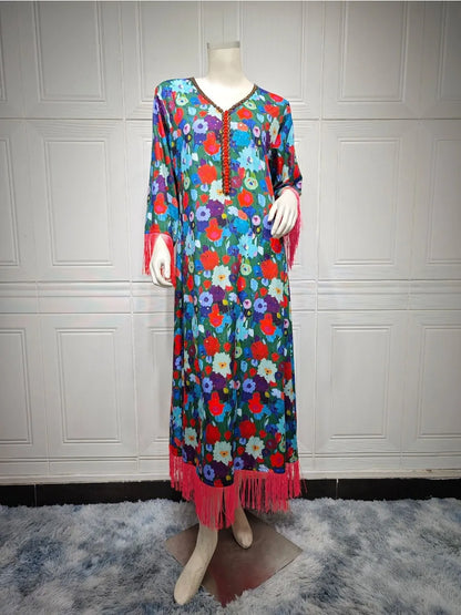 Women’s Floral Abaya Kaftan Dress – Eid Ramadan Party Gown