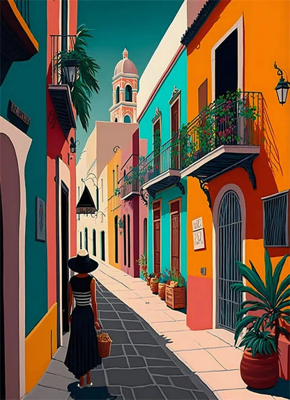 Cactus Mexico Canvas Wall Art – Modern Travel Poster