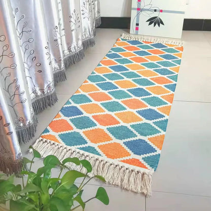 Bohemian Cotton-Linen Rug – Mandala Print, Fade-Resistant Versatile