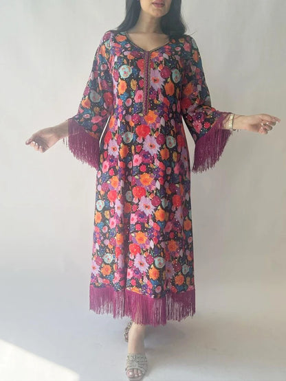 Women’s Floral Abaya Kaftan Dress – Eid Ramadan Party Gown