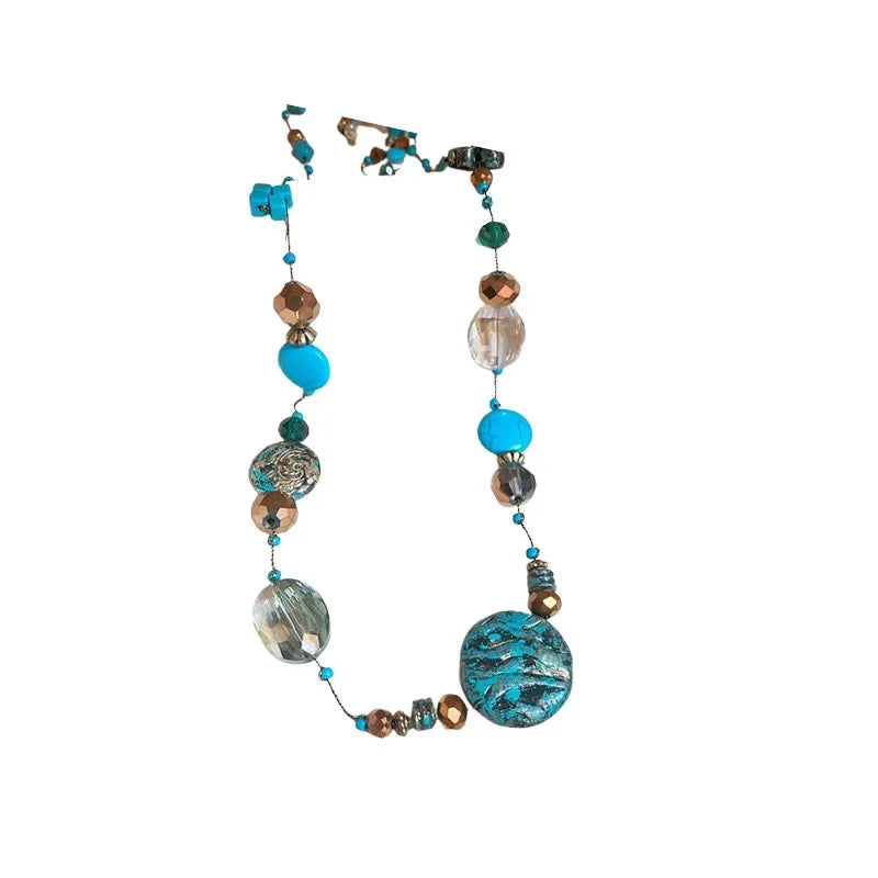 Women’s Ethnic Beaded Necklace – Stacked Artificial Stone