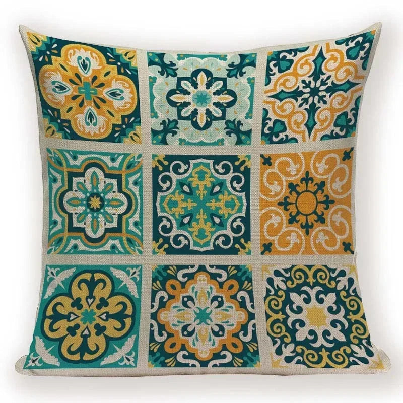 Retro Geometric Pillow Cover – Square Cushion Case for Sofa & Bed