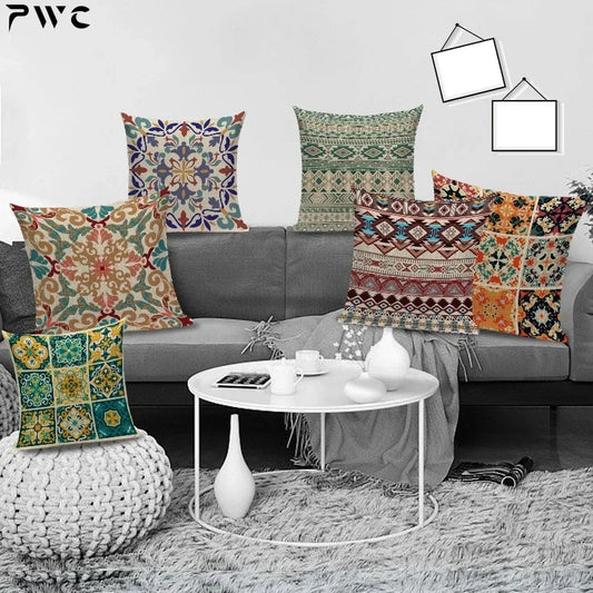 Retro Geometric Pillow Cover – Square Cushion Case for Sofa & Bed