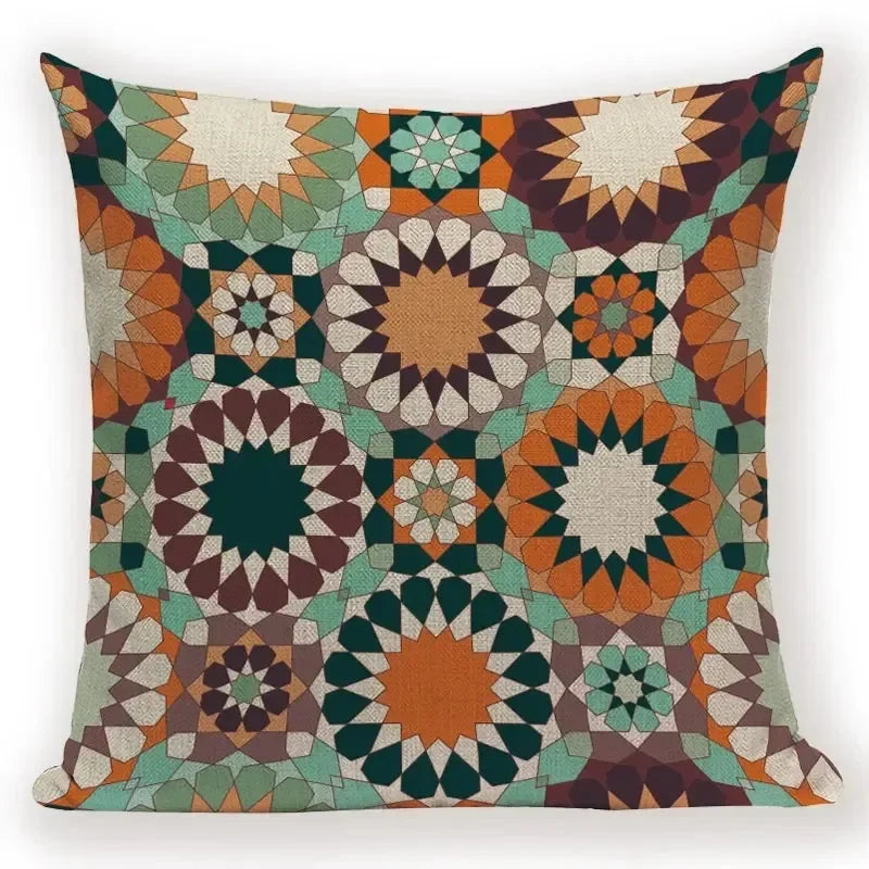 Retro Geometric Pillow Cover – Square Cushion Case for Sofa & Bed