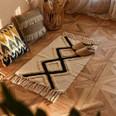 Persian Style Striped Linen Door Mat Washable