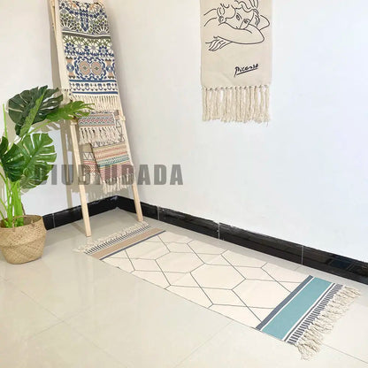 Geometric Woven Cotton Rug – Anti-Slip Hand Washable