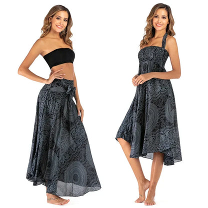 Women’s Boho Floral Long Skirt – Elastic Waist Casual Faldas