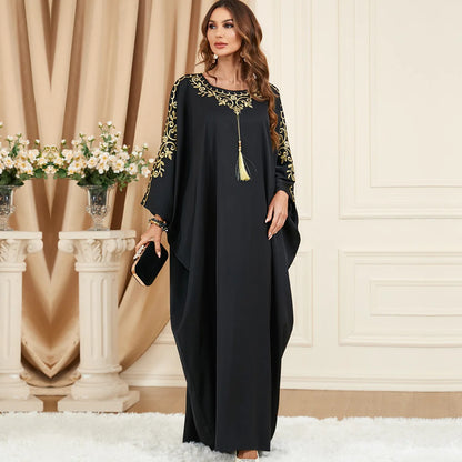 Women’s Embroidered Kaftan Abaya – Batwing Sleeve Eid Party Dress