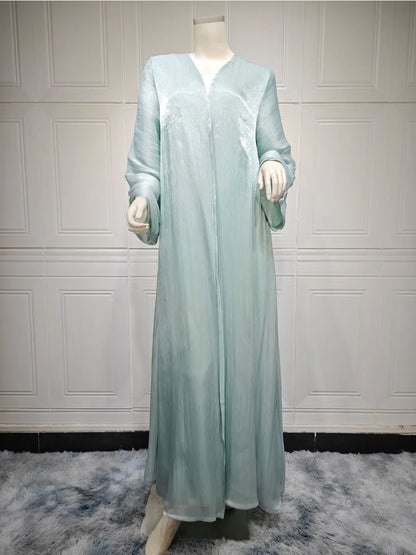 Women’s Long Sleeve Silky Abaya – Elegant Maxi Kaftan