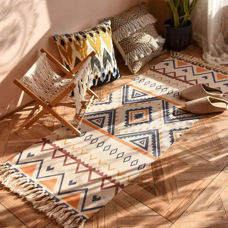 Bohemian Plaid Woven Rug – Anti-Slip Hand Washable