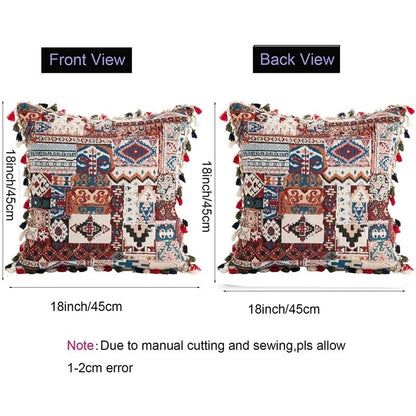 Embroidered Pillow Cover –  Tassel Cushion for Home Decor