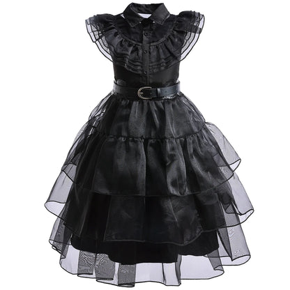 Halloween Hot American TV Series Black Wen. Girl Cosplay Horror Dress Set Easter Party Clothing +Fake hands + Sock Set 3-10Y