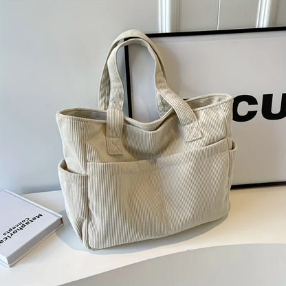 Women’s Corduroy Striped Tote Bag – Large Capacity Shoulder Handbag