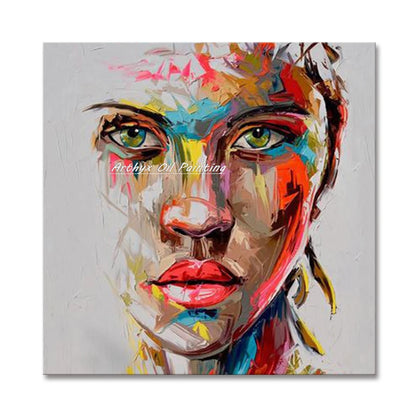 Hand-Painted Abstract Face Oil Painting on Canvas – Modern Wall Art for Living Room