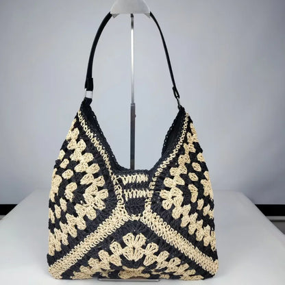 Women’s Summer Straw Crochet Shoulder Bag – Casual Beach Travel Handbag