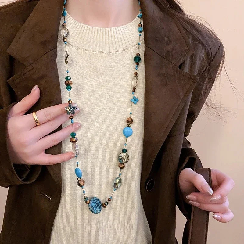 Women’s Ethnic Beaded Necklace – Stacked Artificial Stone