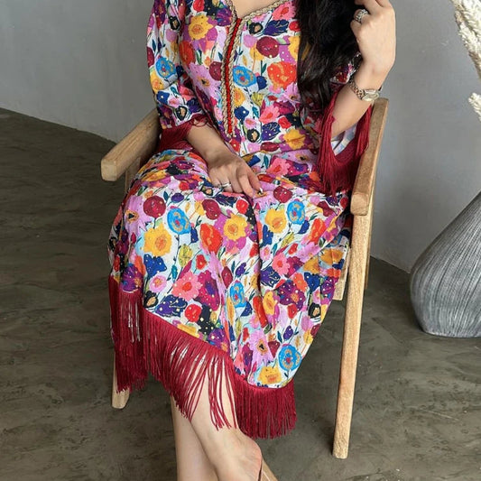 Women’s Floral Abaya Kaftan Dress – Eid Ramadan Party Gown