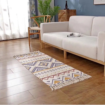 Geometric Woven Cotton Rug – Anti-Slip Hand Washable