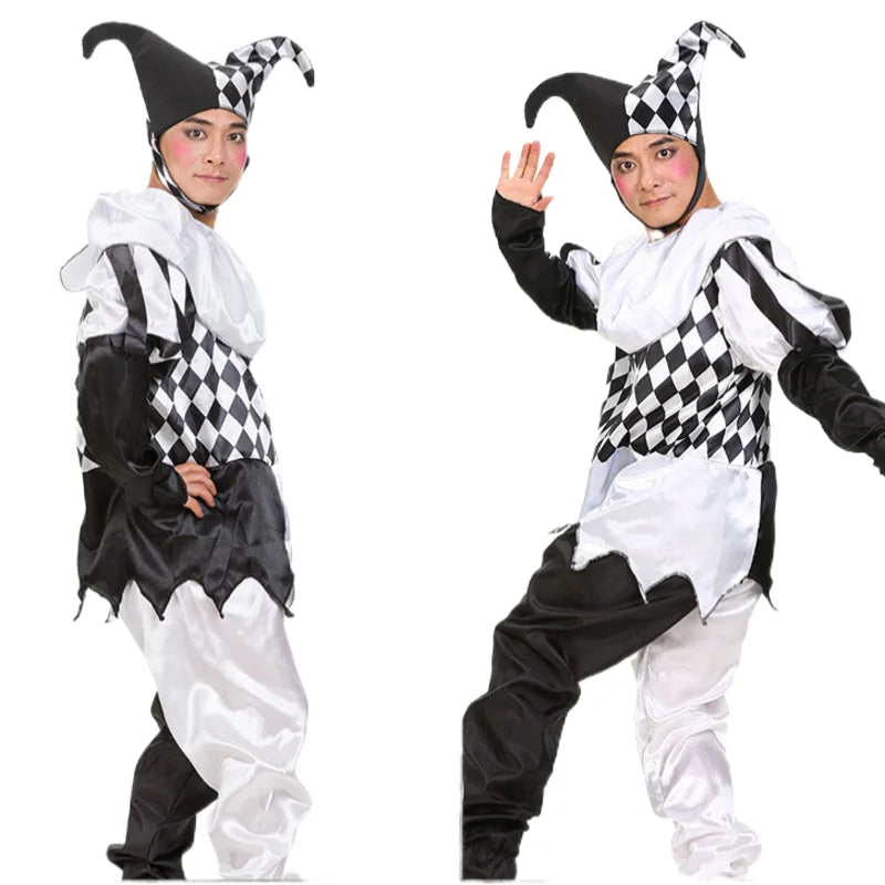 Halloween Costumes Funny Fun Cosplay Clown Costume & Hat for Adults Man Women Innovative Set Carnival Dress Up Party