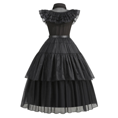 Halloween Hot American TV Series Black Wen. Girl Cosplay Horror Dress Set Easter Party Clothing +Fake hands + Sock Set 3-10Y