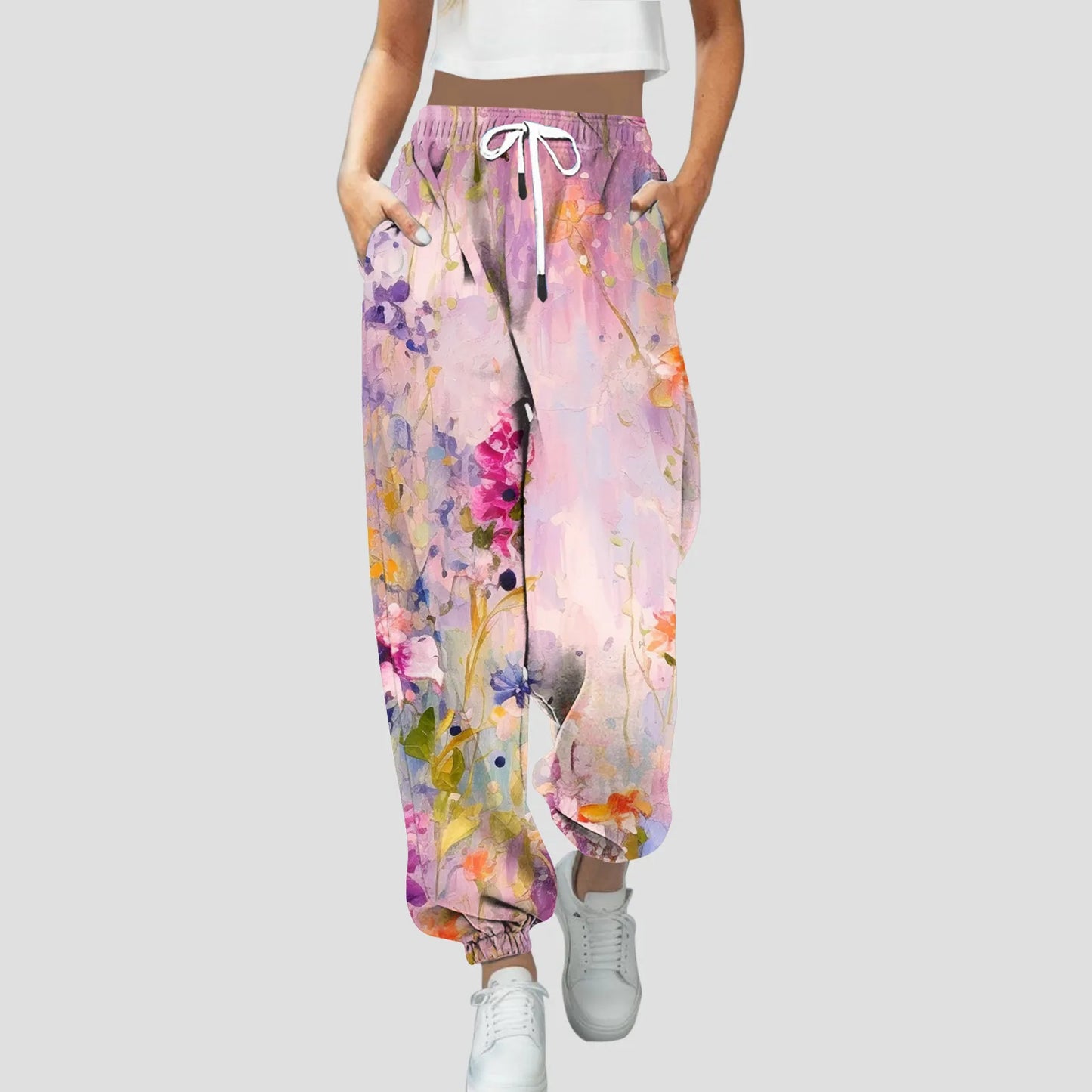 Women’s High-Waist Print Bootcut Sweatpants – Sporty Jogger with Pockets
