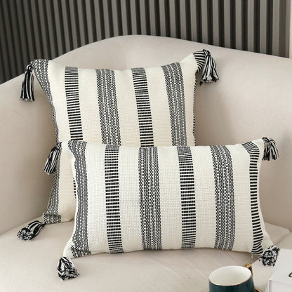Striped Pillow Cover with Tassels  Woven Lumbar