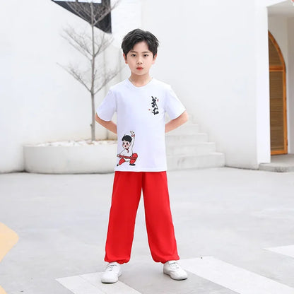 Kung Fu Martial Arts Costumes 2 Piece Set Perform Boy Tai Chi Uniform Children's Sets Outfit Kids Clothes Girls Wushu Baby Suit