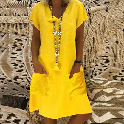 Women’s Summer V-Neck Short Sleeve Casual Mini Dress