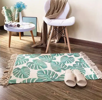 Boho Nordic Black White Geometric Cotton Linen Rug
