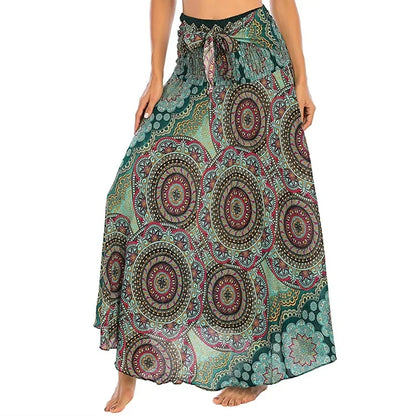 Women’s Boho Floral Long Skirt – Elastic Waist Casual Faldas