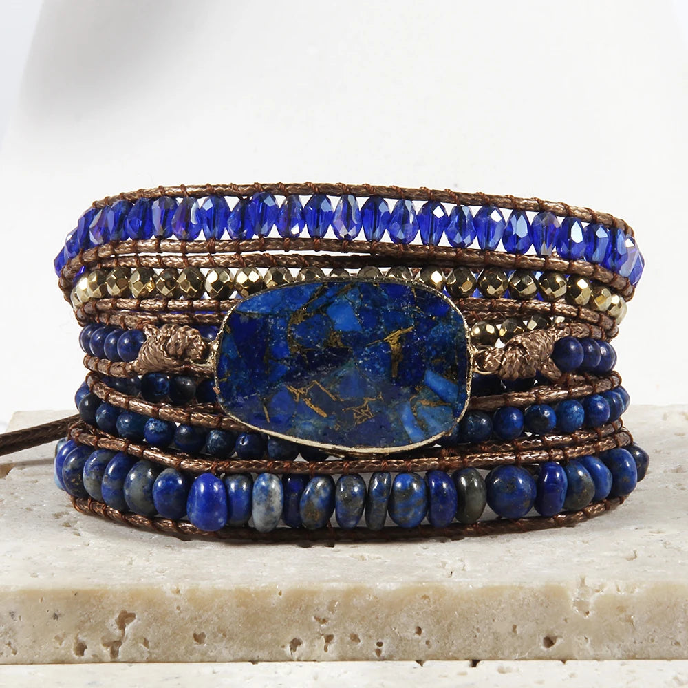 Women’s 5-Strand Wrap Bracelet – Handmade Natural Stone