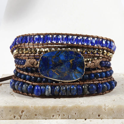 Women’s 5-Strand Wrap Bracelet – Handmade Natural Stone