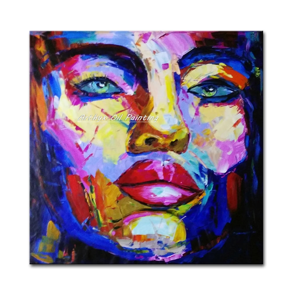 Hand-Painted Abstract Face Oil Painting on Canvas – Modern Wall Art for Living Room